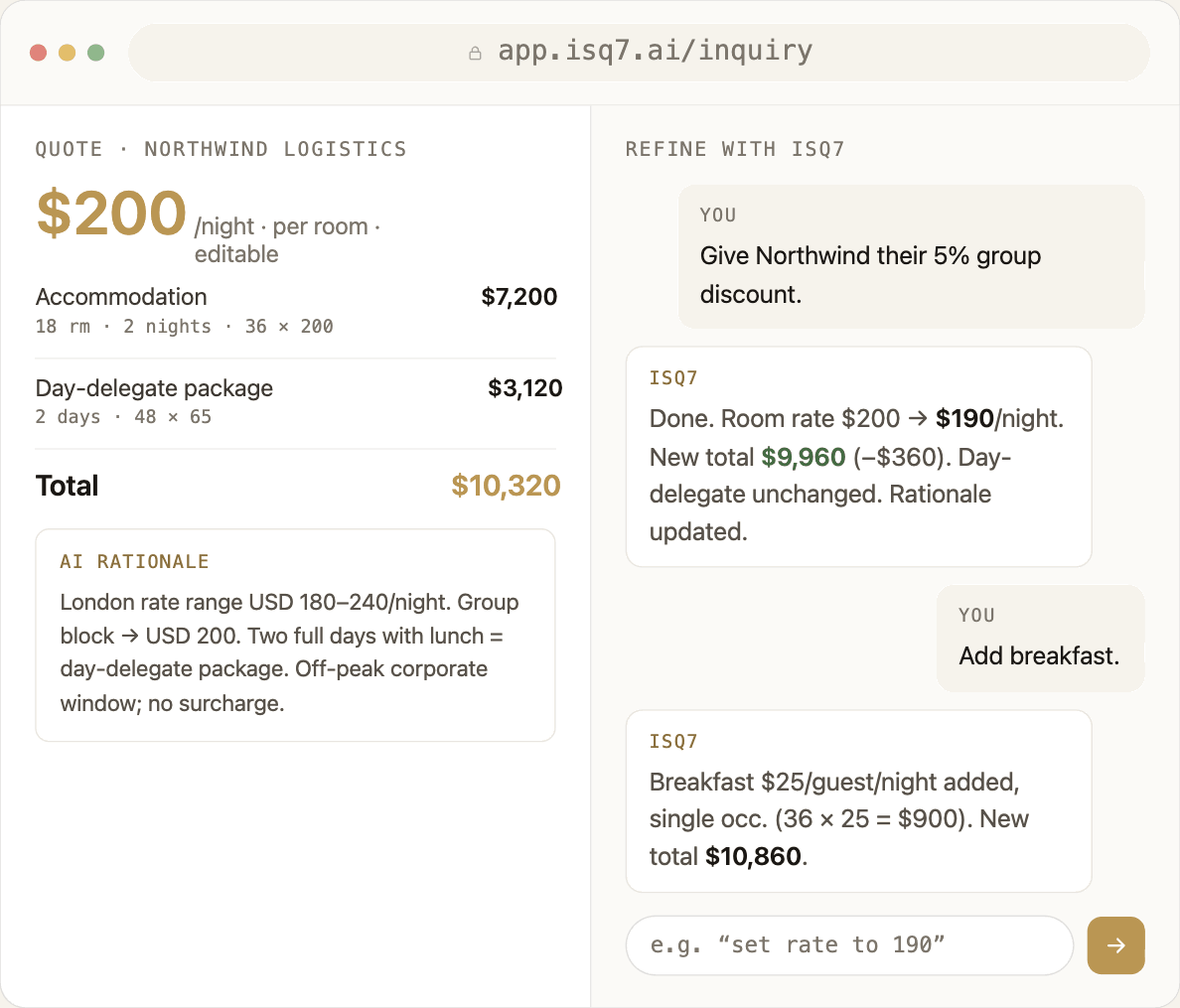 ISQ7 — refining a group quote with AI assistance